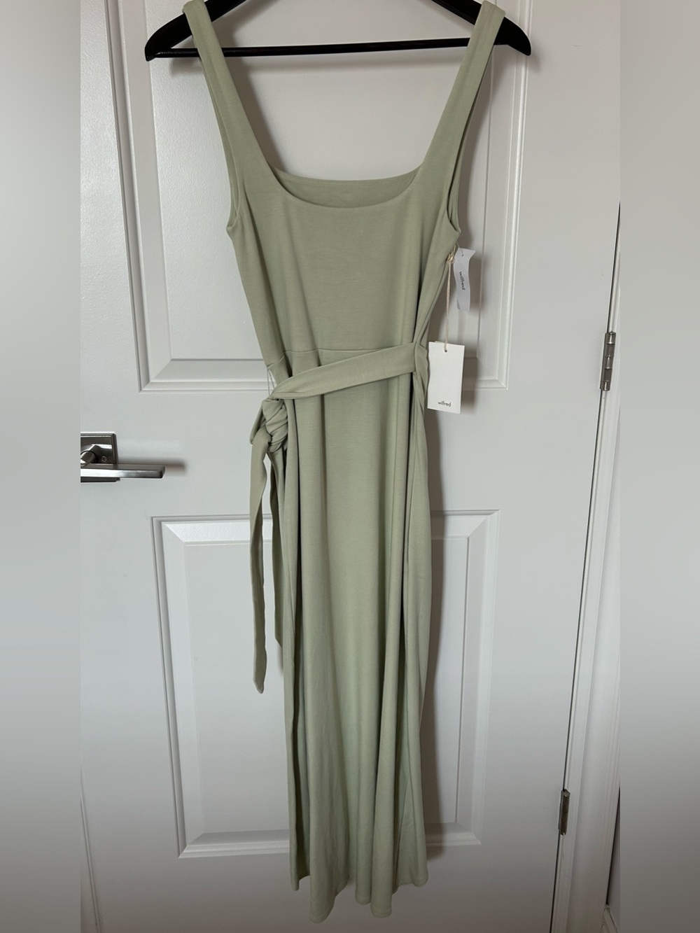 NWT Aritzia Wilfred Saturn Midi Dress Square Neck Wrap in Pastel Sage Green Sz M - Picture 12 of 12